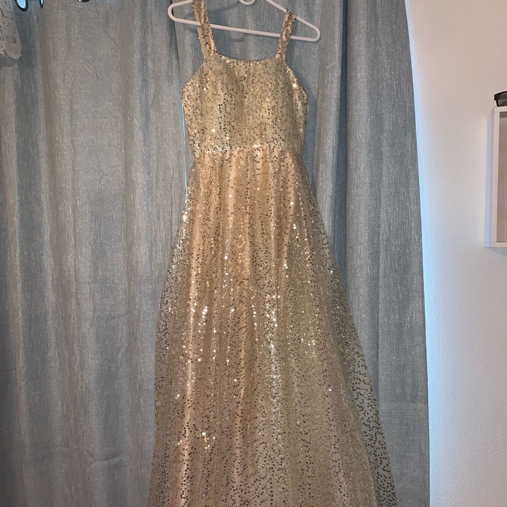 Champagne colored sparkly dress !!